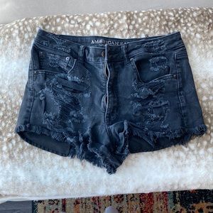AE black distressed shorts